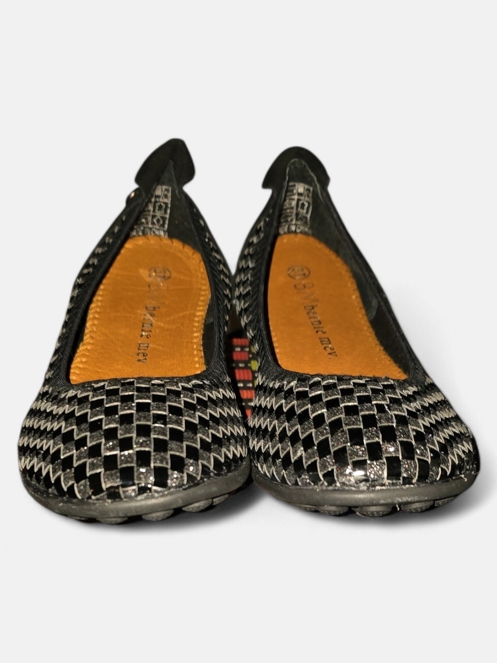 bernie mev. Black & Silver Woven Ballet Flats